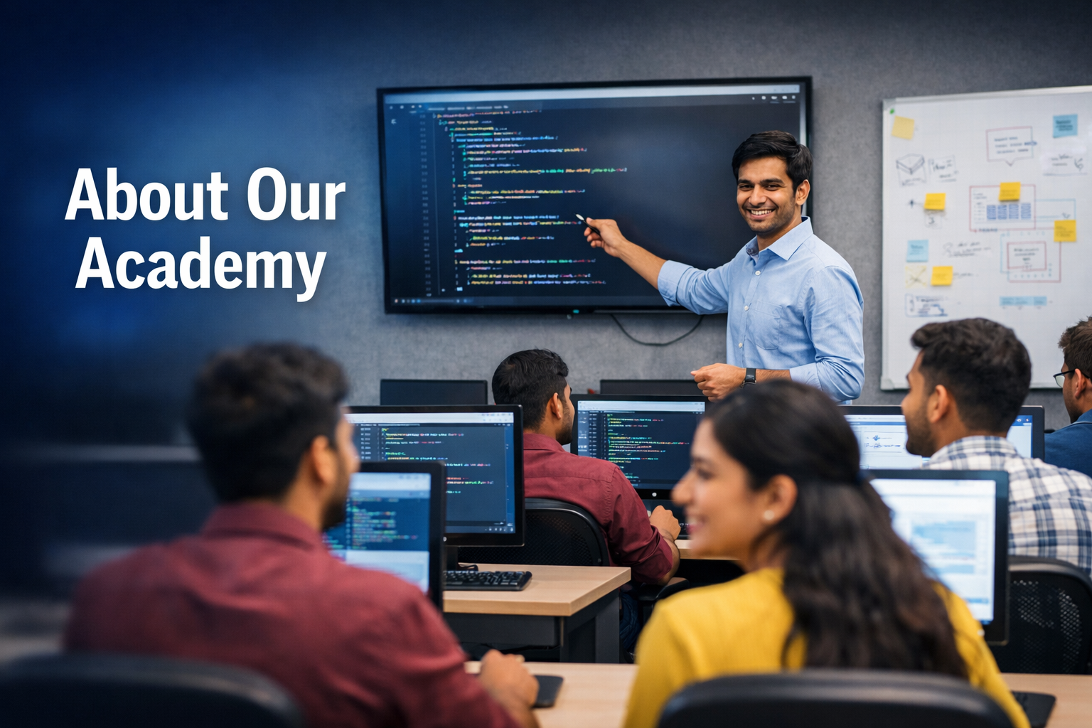 Students learning in a modern computer lab