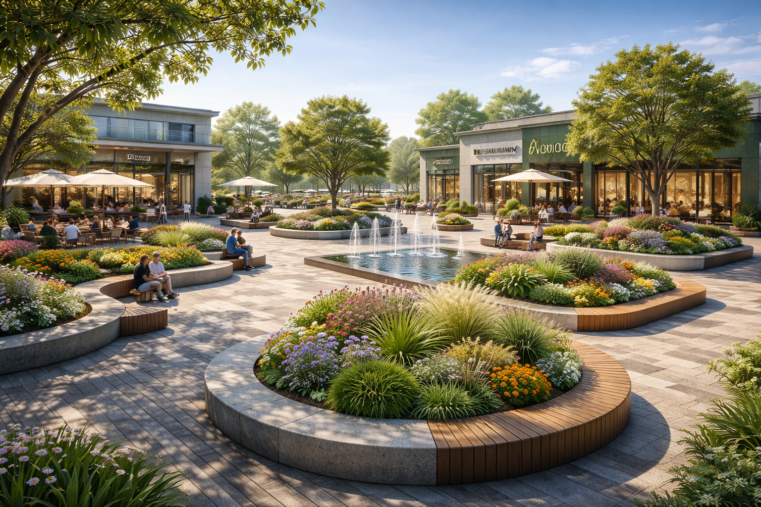 Commercial Plaza Landscaping CAD design with hardscaping