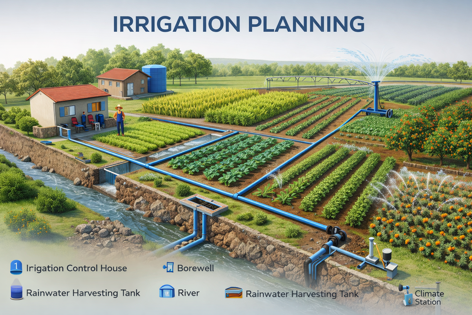 Irrigation System Design CAD layout for water management